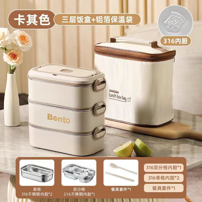 Insulated lunch box stainless steel microwave heating portable large capacity multi-layer for home office worker student lunch box