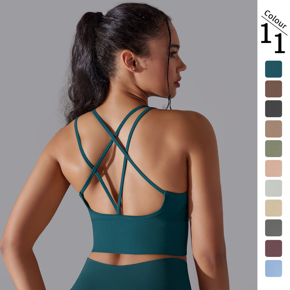 fashionpure color cross-back sports intimates tight bubble wrap high-strength yoga fitness bra bra for women