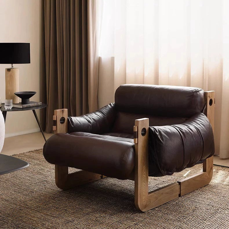 Vintage-inspired casual chair, single solid wood sofa chair, retro designer jersey chair, nordic style home bedroom chair