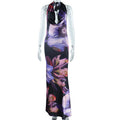 European and american women's apparel cross-border trade manufacturer:  new digital print sexy cowl neck long/midi dress