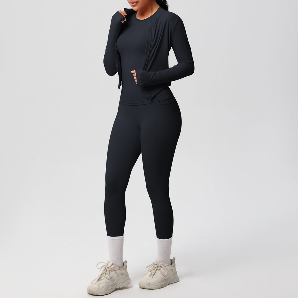 new cloud-soft brushed long-sleeve athletic zip-up jacket casual running butt-lifting fitness yoga three-piece set