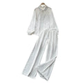 Lazy style casualfashion heavy industry embroiderlooselong sleevesshirt women's high waistslimming lookloose pantsautumsuit