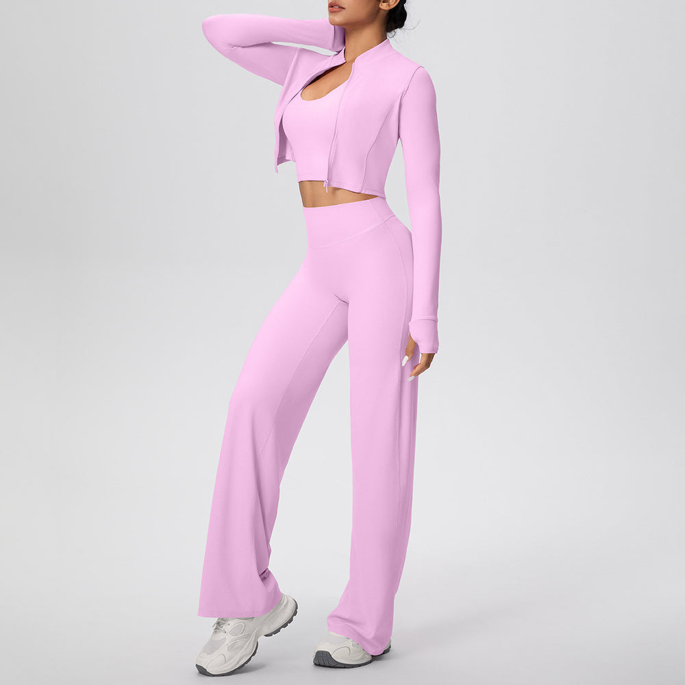Cloud-feel halter neck one-piece cup sports bra with zipper outerwear yoga set - women's quick-dry running fitness three-piece outfit