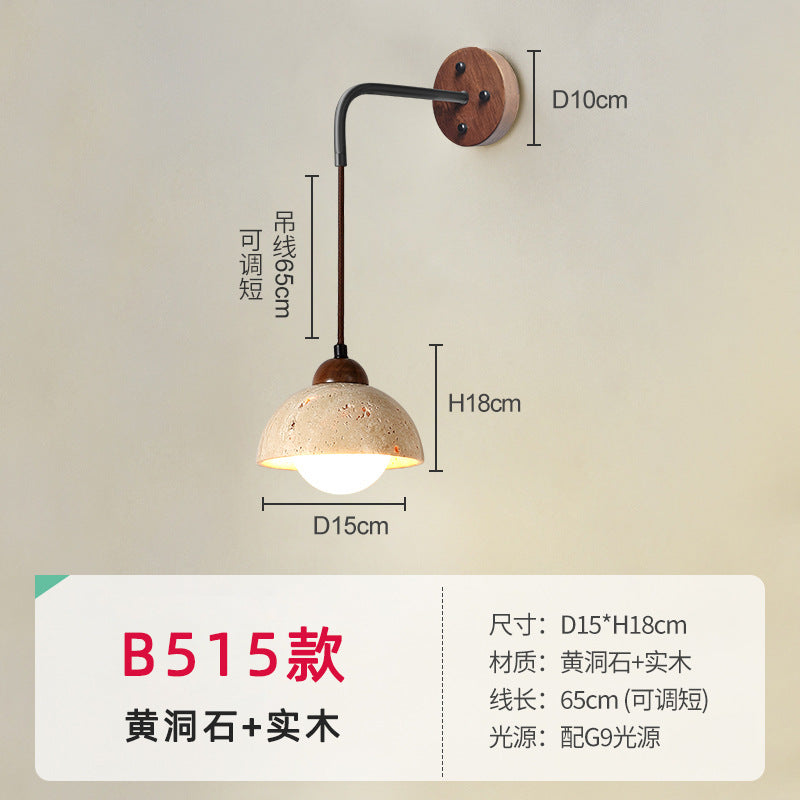 Yellow travertine Japanese-style wabi-sabi wind bedroom bedside wall lamp cream wind living room medieval designer retro homestay lamp