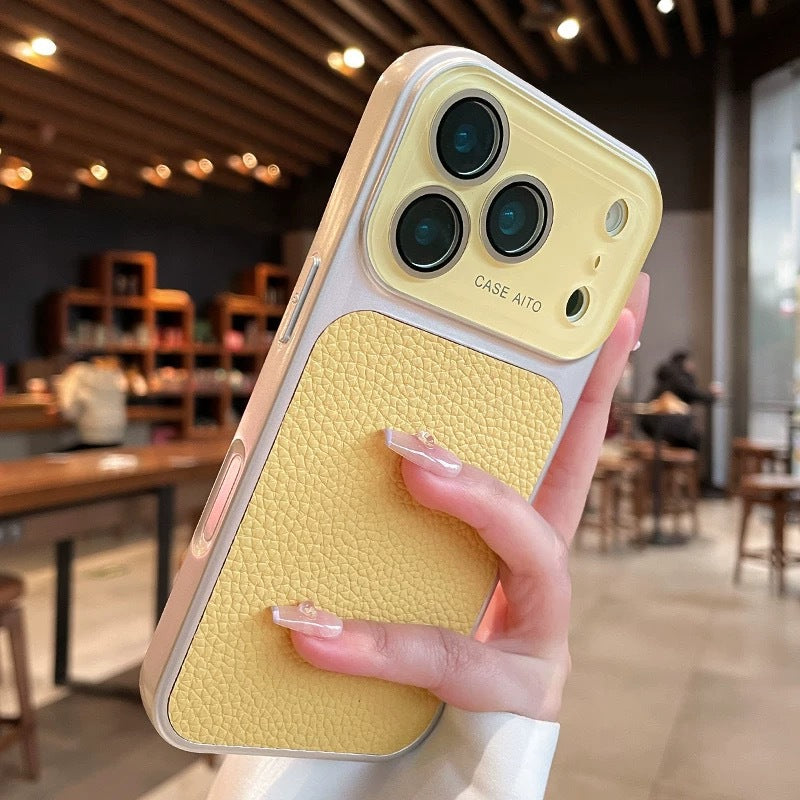 Suitable for iphone17pro lens large window lychee leather pattern mobile phone case apple 15 business case lychee pattern