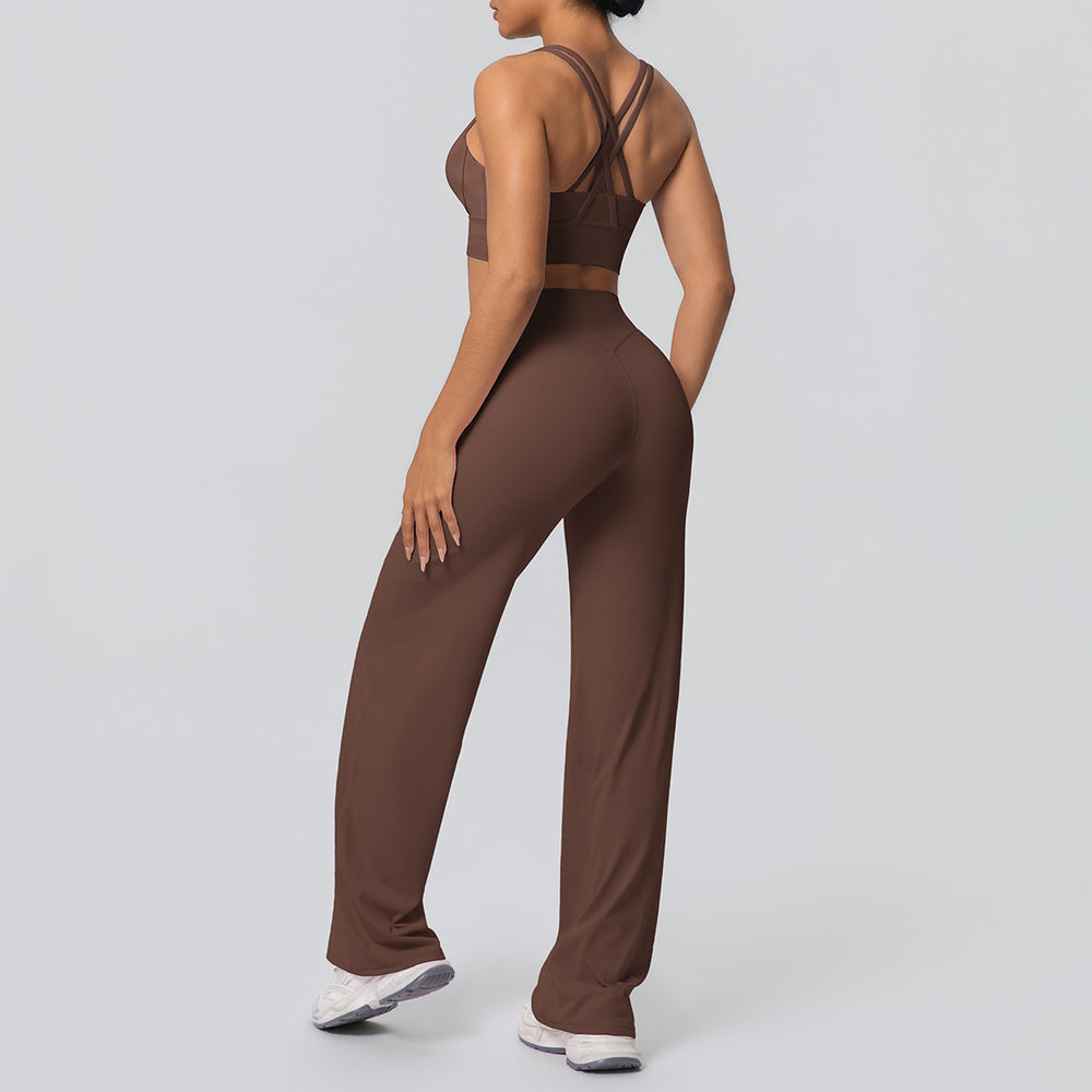Fashion cross-border nude cross-back bra casual sports hip lifting loose pants fitness yoga wear two-piece set for women