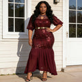 African cross-border supply  new women's plus size round neck rhinestone sequin evening party dress