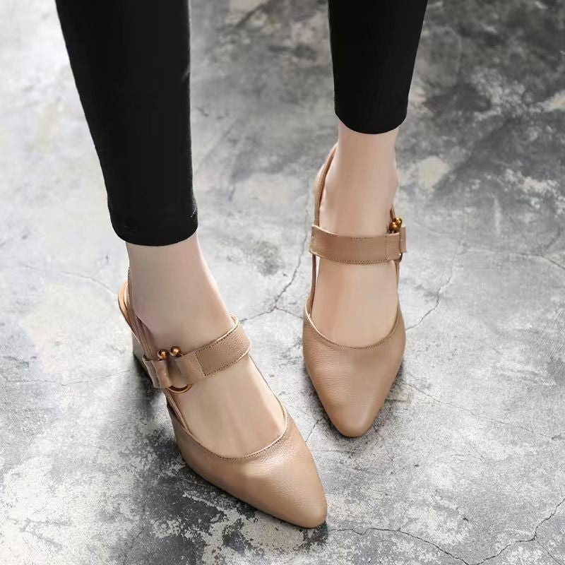 Summer new back empty sandals women's casual square head horseshoe heel thick heel high heel fashion casual leather women's shoes wholesale