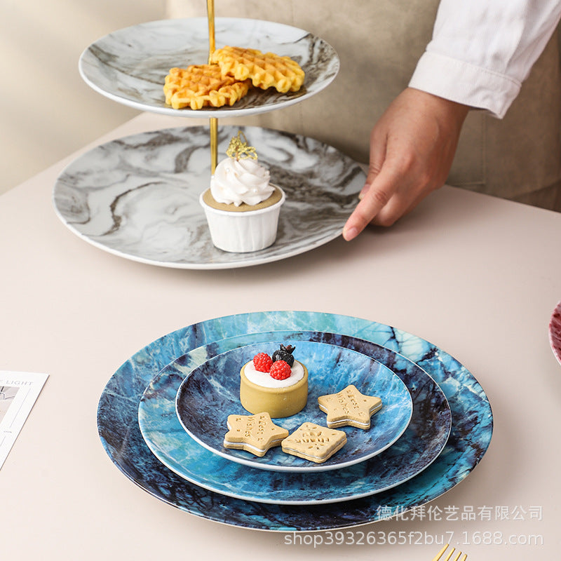 Ceramic marble pattern dinner plate - nordic theme restaurant western dinner plate - unique ceramic tableware - factory direct