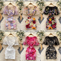 French style outfit for women french palace heavy industry embroider mesh puff sleeves waist dress for women slimming lookelegantdress