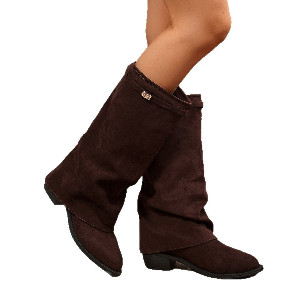 autum suede retroexport mid-heeled trouser boots new arrivalplus size metal buckle pointed thick heel boots for women