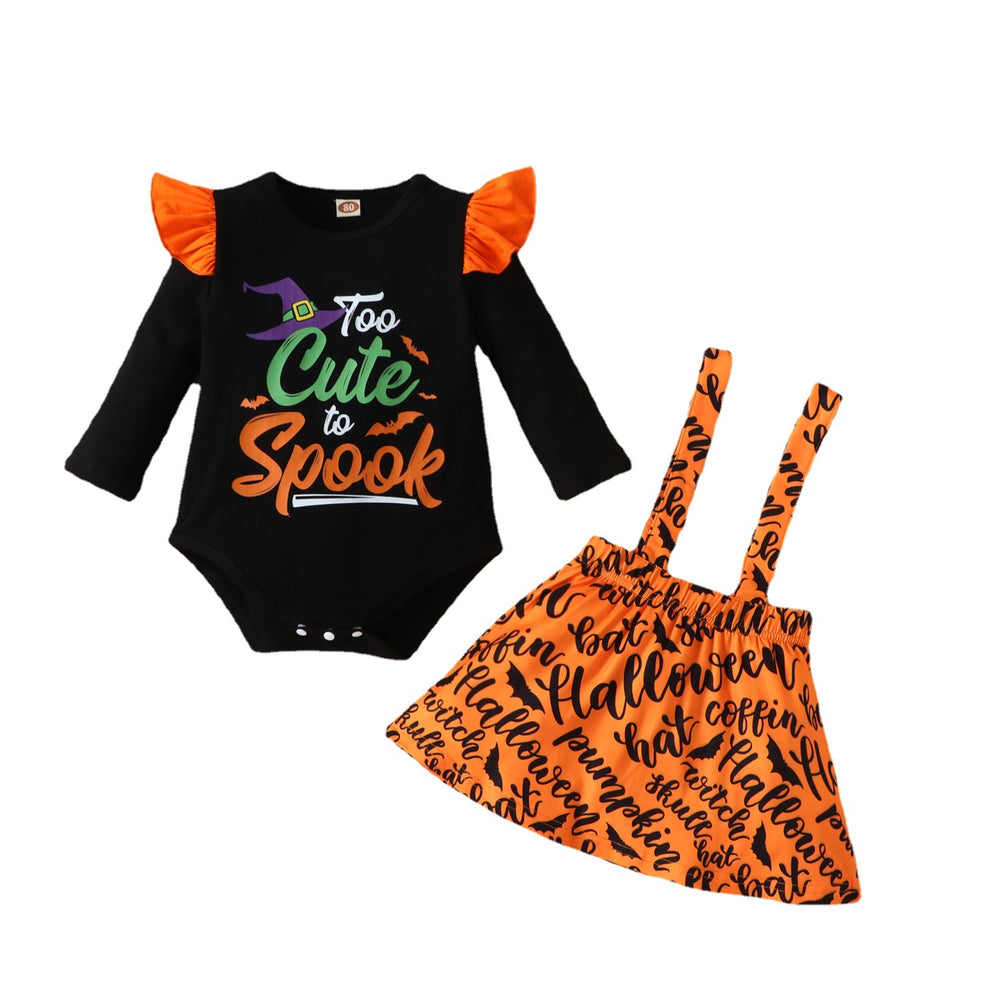new cross-border heat transfer baby & toddler autumn long-sleeve halloween suspender dress three-piece set with triangle romper