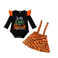 new cross-border heat transfer baby & toddler autumn long-sleeve halloween suspender dress three-piece set with triangle romper