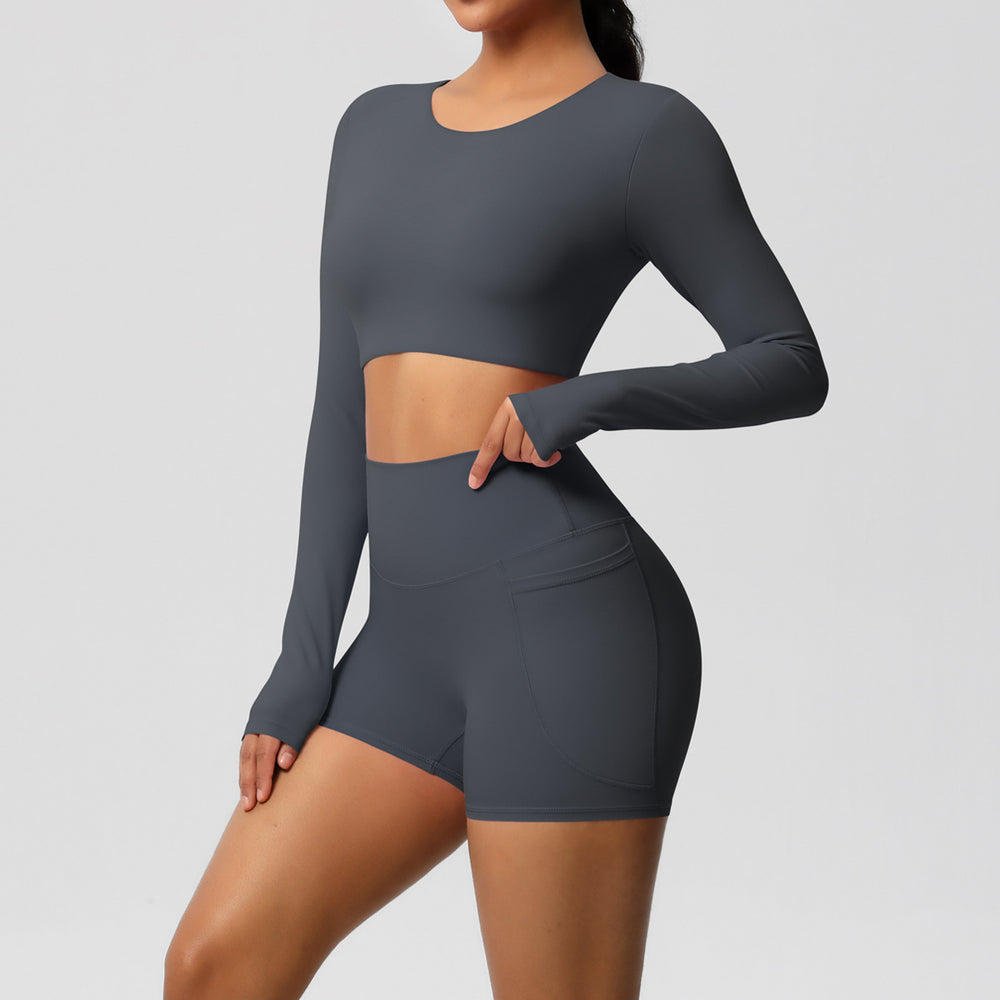 fashionpure color double-sided nylon brushed with chest pad yoga suit sports running fitness two-piece set for women