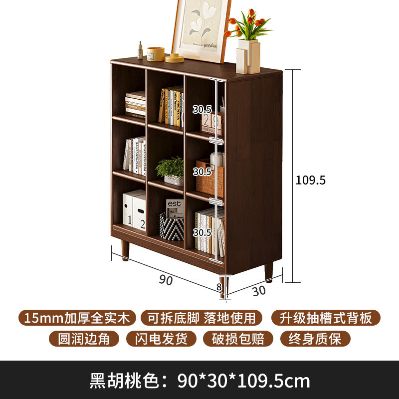Solid wood short bookcase Walnut color locker American small cabinet Living room rack Record storage cabinet Locker