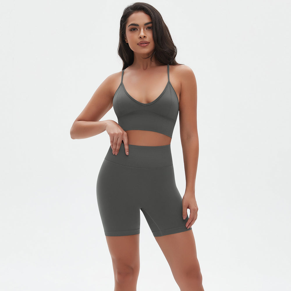 European and american seamless yoga set: camisole, racerback sports bra, high-waisted butt-lifting leggings, and workout two-piece outfit