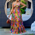 D3174 new cross-border e-commerce european and american style sexy camisole dress - printed sleeveless backless maxi dress