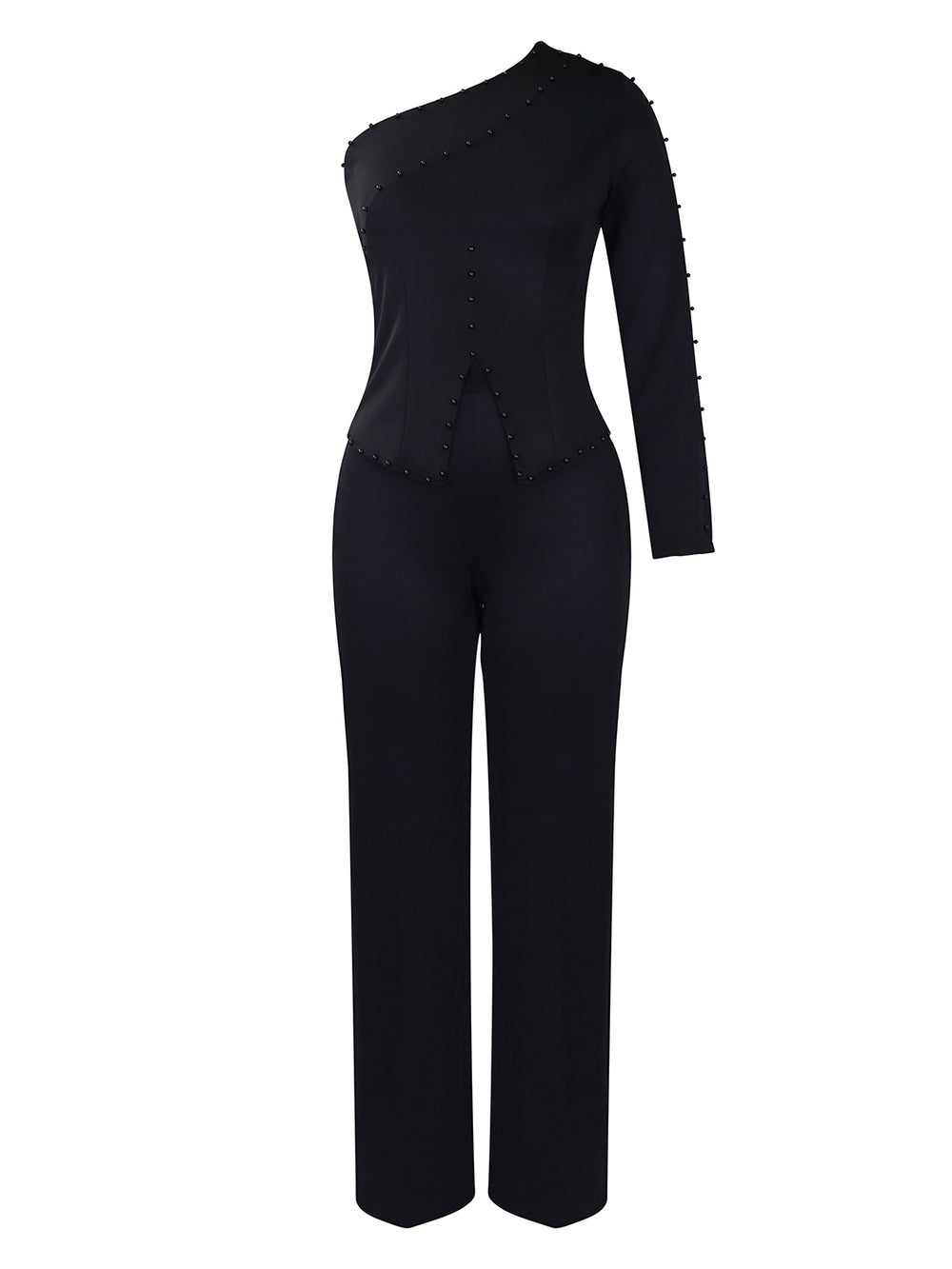 D463  foreign trade women's clothing  spring new style one-shoulder beaded ol two-piece set plus size european and american style outfit