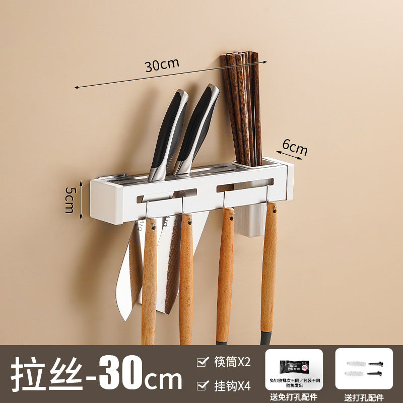 Stainless steel knife holder, chopstick cartridge, multi-functional tool storage rack, wall-mounted kitchen hanger, no punching,  direct sales