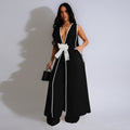 Hot-selling fashion european and american women's suit sexy camellia bow sleeveless long tank dress wide-leg pants set