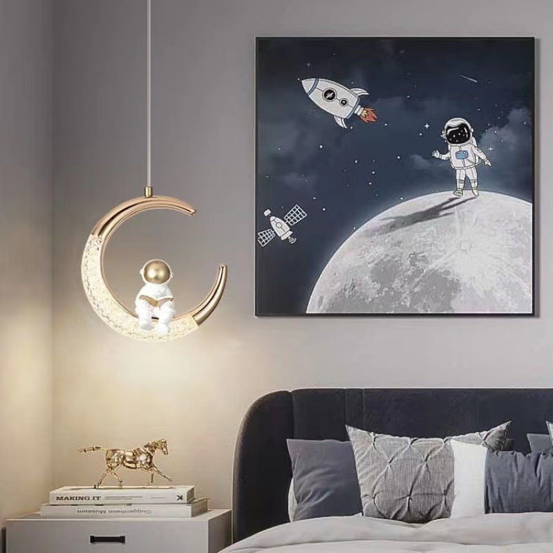Warm and romantic bedroom new modern simple moon lamps astronaut creative children's room entrance bedside chandelier