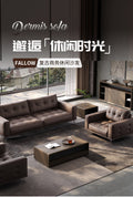 Genuine leather office sofa set - italian minimalist retro style - pull-button straight row three-seater negotiation and reception sofa