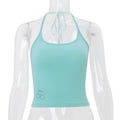 European and american style women's summer  new slim-fit solid color activewear tank top - sleeveless halter neck crop top