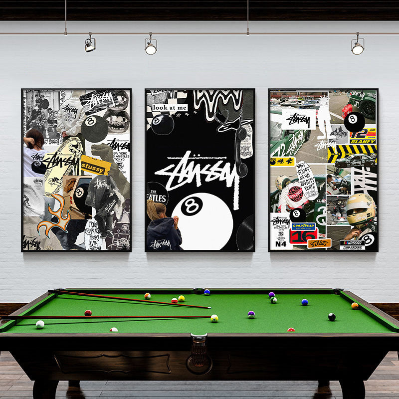 Black eight-ball billiard hall hanging picture billiard room club wall decoration painting creative graffiti trend chess and card club painting