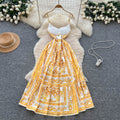 European and american fashion camisole dress for women, autumn , high-end, slimming, elegant, printed, flowy maxi dress