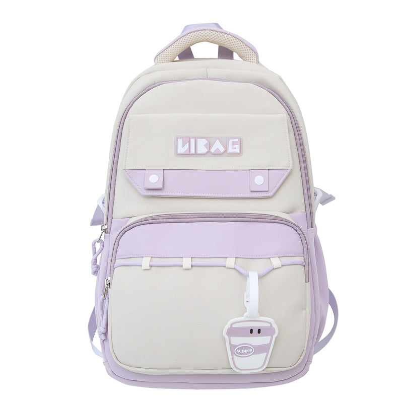 New large-capacity schoolbag male junior high school students contrasting color double backpack Korean version college student couple fashion backpack