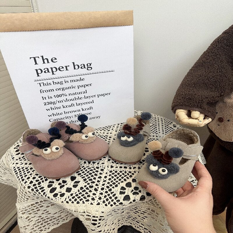 Children's versatile Doudou shoes 2024 autumn and winter Korean version of boys' velvet cotton shoes girls' cute warm Birkenstocks