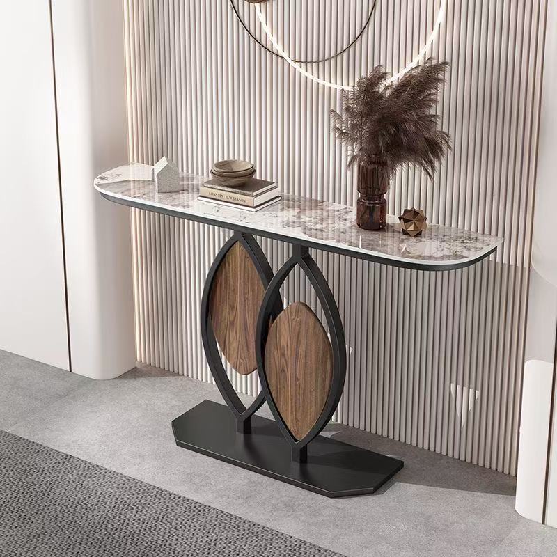 Italian slate creative entrance table, light luxury entrance table, normcore style grids entrance cabinet, wall-mounted semicircular end scene table
