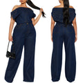 european and american new arrival cross-border  casual fashion bandeau off-the-shoulder slim-fit denim jumpsuit romper