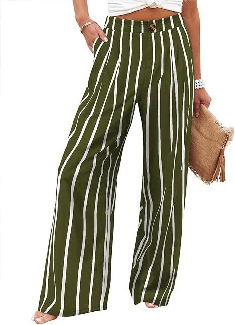 cross-border  fashion summer plaidhigh waistpants button elastic waist loose pants women's casual straight-leg pants