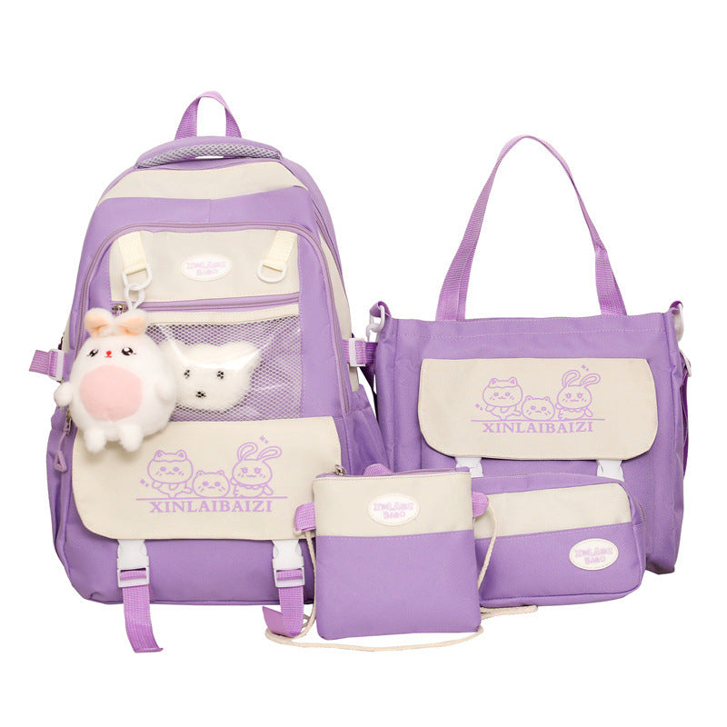 New schoolbag girls primary and secondary school students cute high-value backpack lightweight versatile large-capacity Oxford cloth backpack
