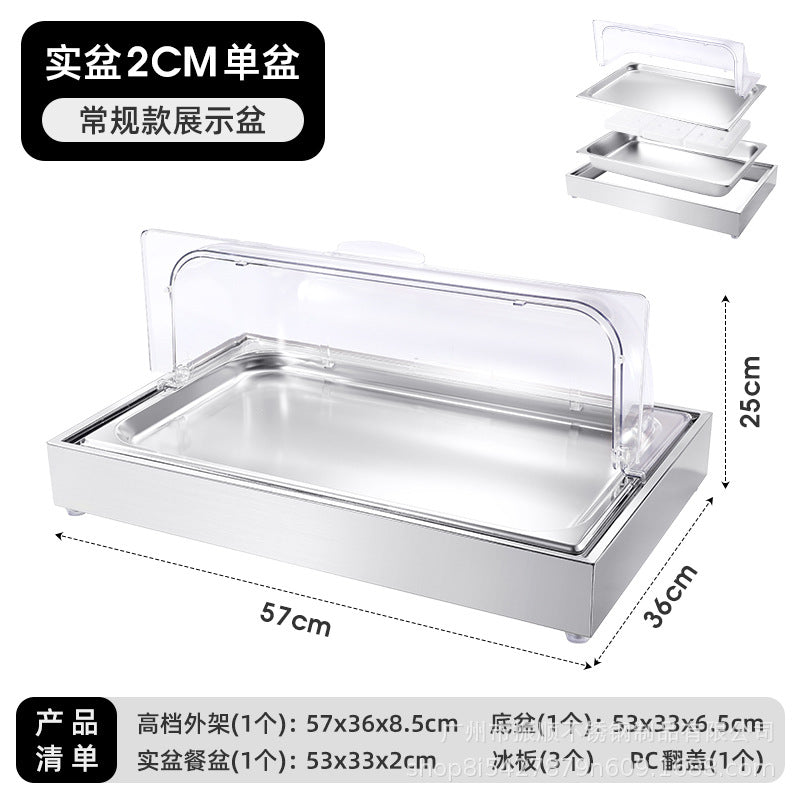 Stainless steel braised meat drain tray - commercial-grade display plate with lid for hotels, cafeterias, restaurants, and sushi restaurants - keeps food fresh and cold