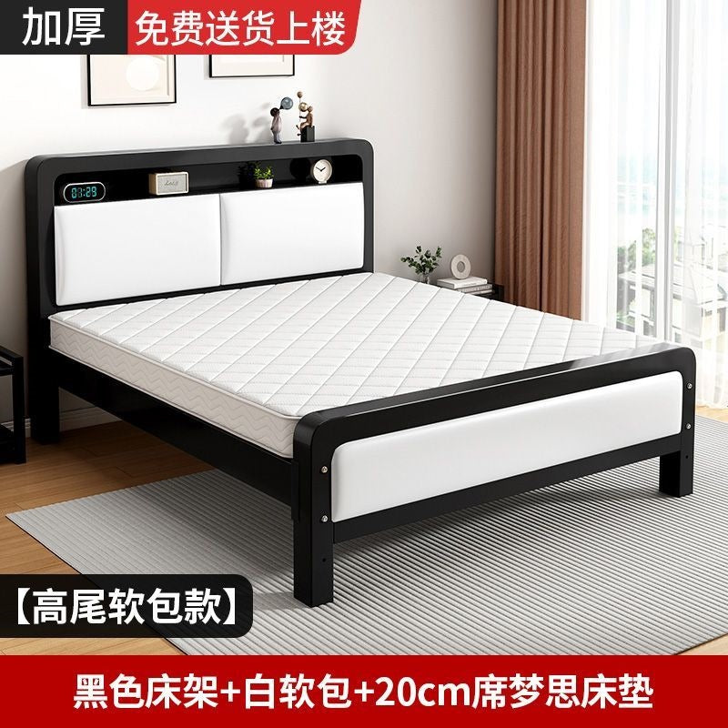 Wrought iron bed double bed for home bedroom kids small apartment single thickened reinforced iron frame bed soft package for rental room