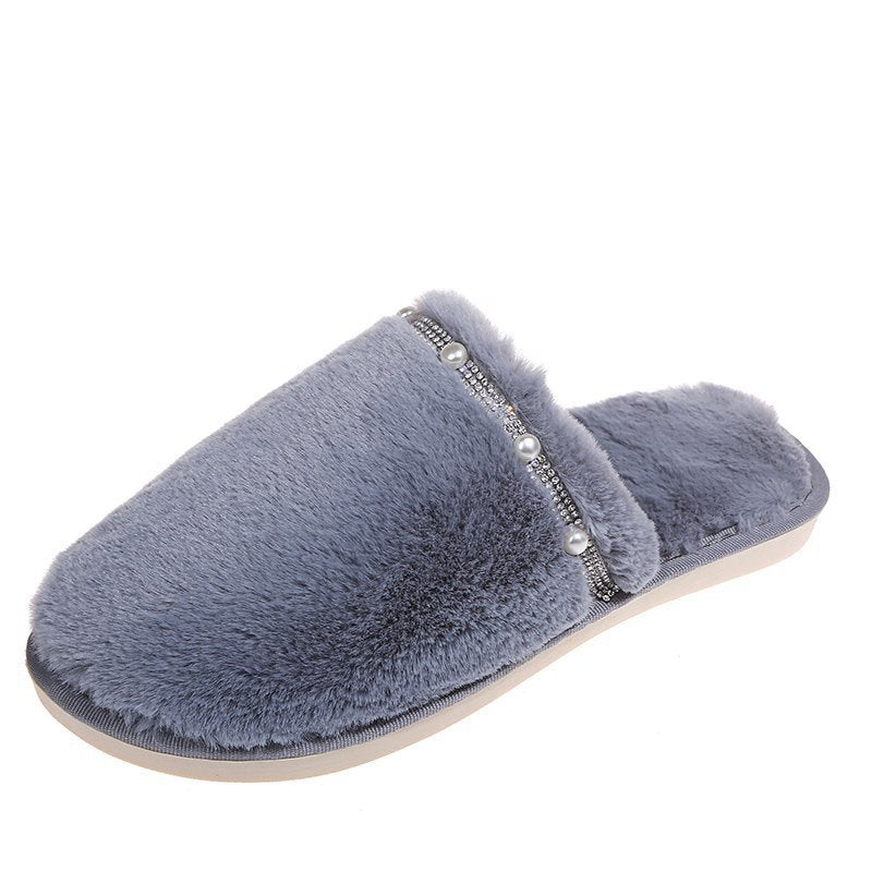 winter baotou women's soft fur cotton slippers home indoor heattech rhinestone fashionoutwear cotton slippers
