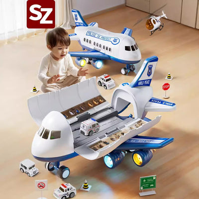 Kids' toy airplane with opening cabin, durable alloy cars, early education puzzle for 2-3 year olds, birthday gift for boys