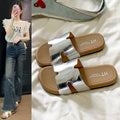 Fashionable starlight silver h strap versatile soft sole sandals & slippers - high-end french retro flat one-strap slides for women