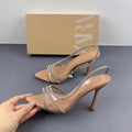 Za 2024 summer new women's shoes - natural color, glossy embellished high heel stiletto sandals with transparent pointed toe