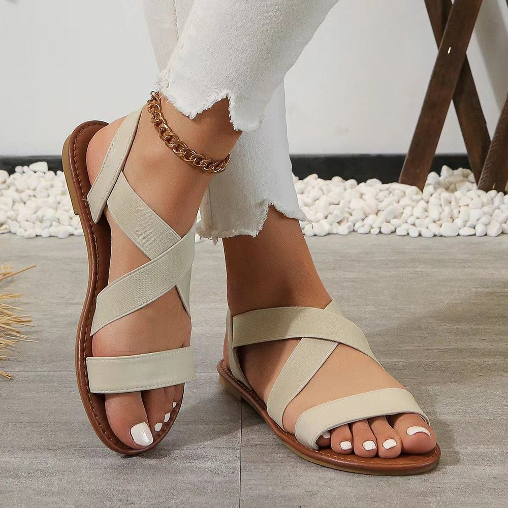 summer new arrival versatile women's flat sandals - peep toe, roman style, elastic, plus size, minimalist sandals for export