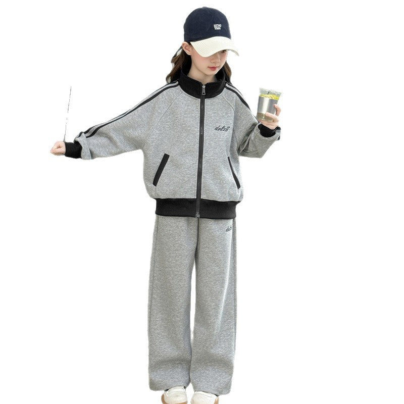 Girls' autumn outfit set - trendy korean style activewear for kids, new spring/autumn collection, casual and stylish two-piece set for girls (sizes for mid-to-large children)