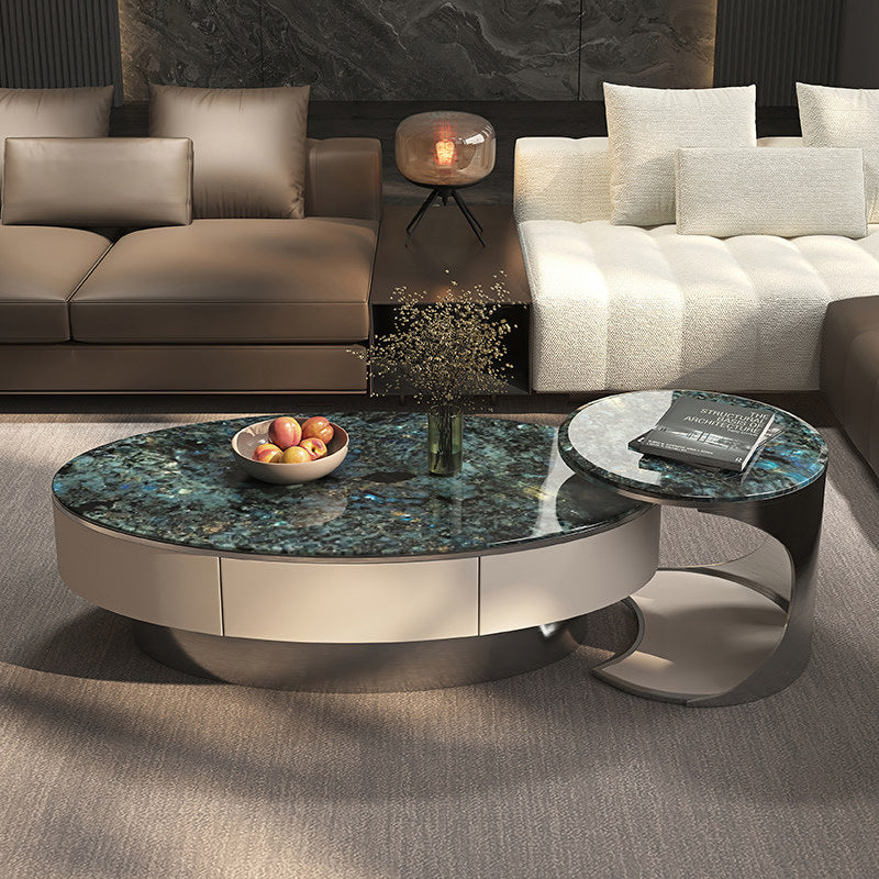 Ready-to-ship natural marble coffee table, italian-inspired minimalist luxury, oval-shaped, various sizes, combination tea table set, wholesale high-end coffee table for living room