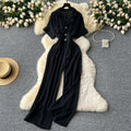 Summer women's new jumpsuit chic niche lightly mature style suit collar single breasted short sleeve high waistcasual jumpsuit