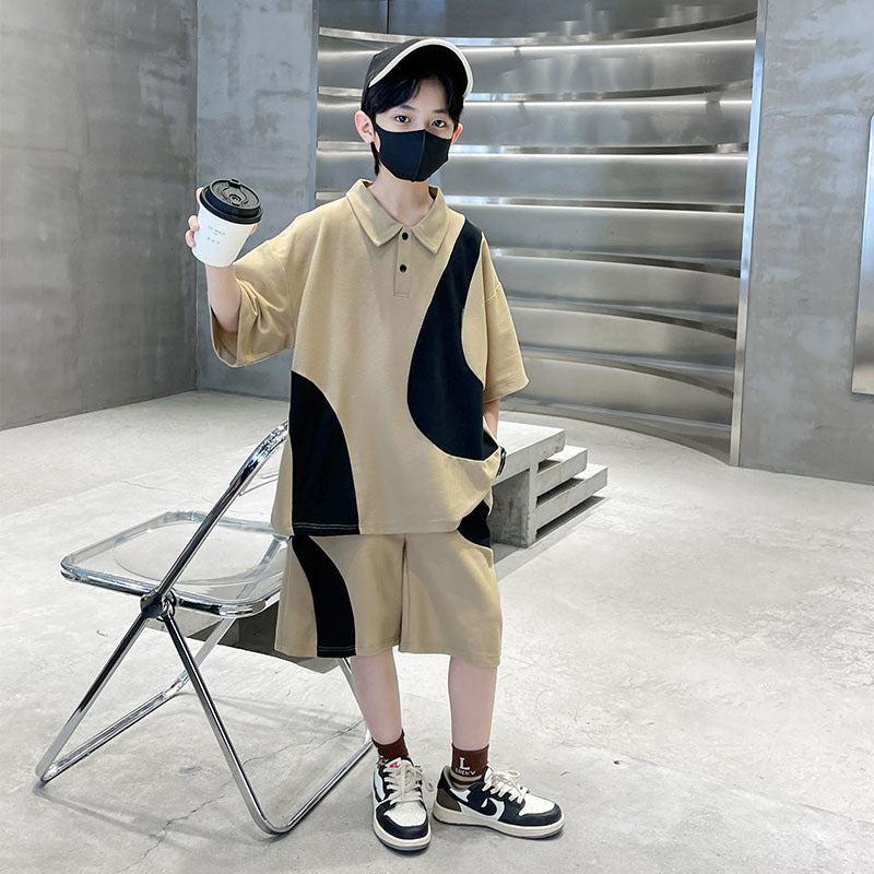 Boys' summer short-sleeve outfit set - lightweight, new  styles for mid-to-large children - stylish and trendy summer streetwear for handsome boys