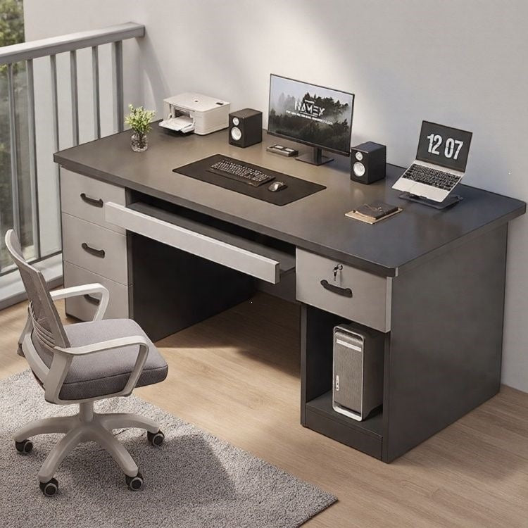 Modern home computer desk with lock, office desk, simple executive desk, office staff desk, student desk, wooden desk