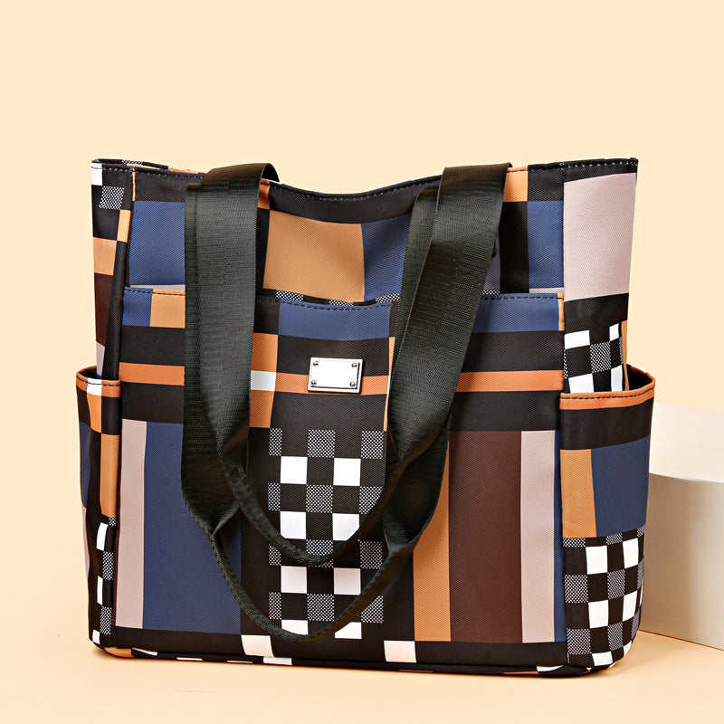 2026 new women's bag large capacity shoulder bag fashionable tote bag color block oxford cloth tote bag mom bag