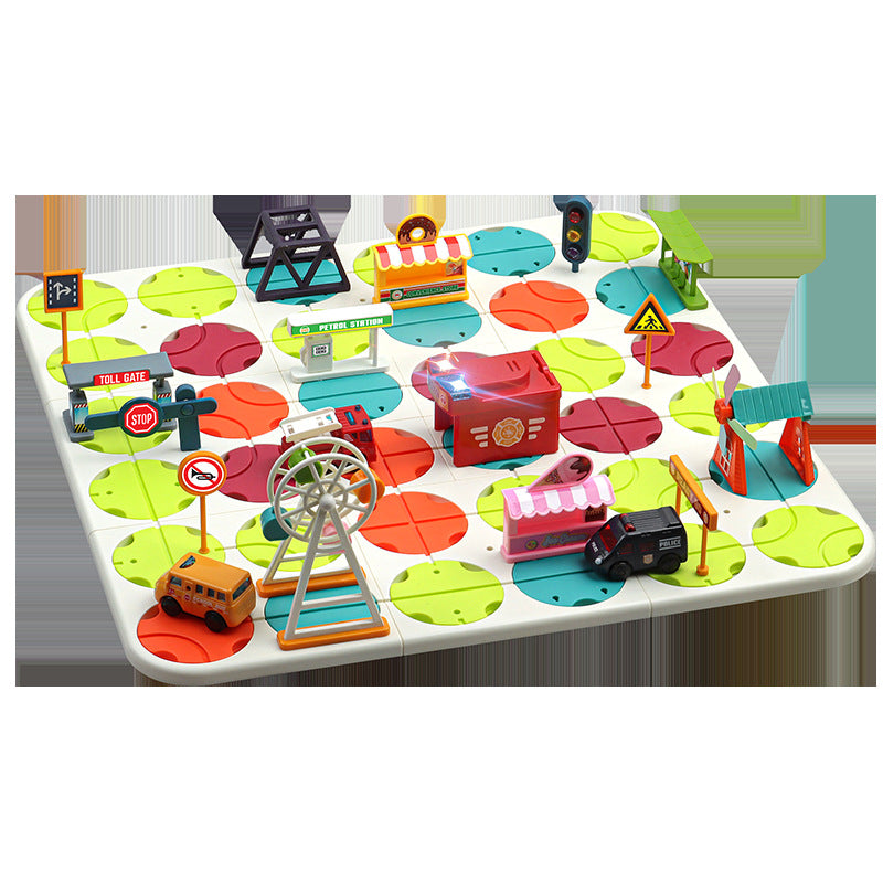 diy track car maze challenge game - children's thinking training track building sound & light electric vehicle toy