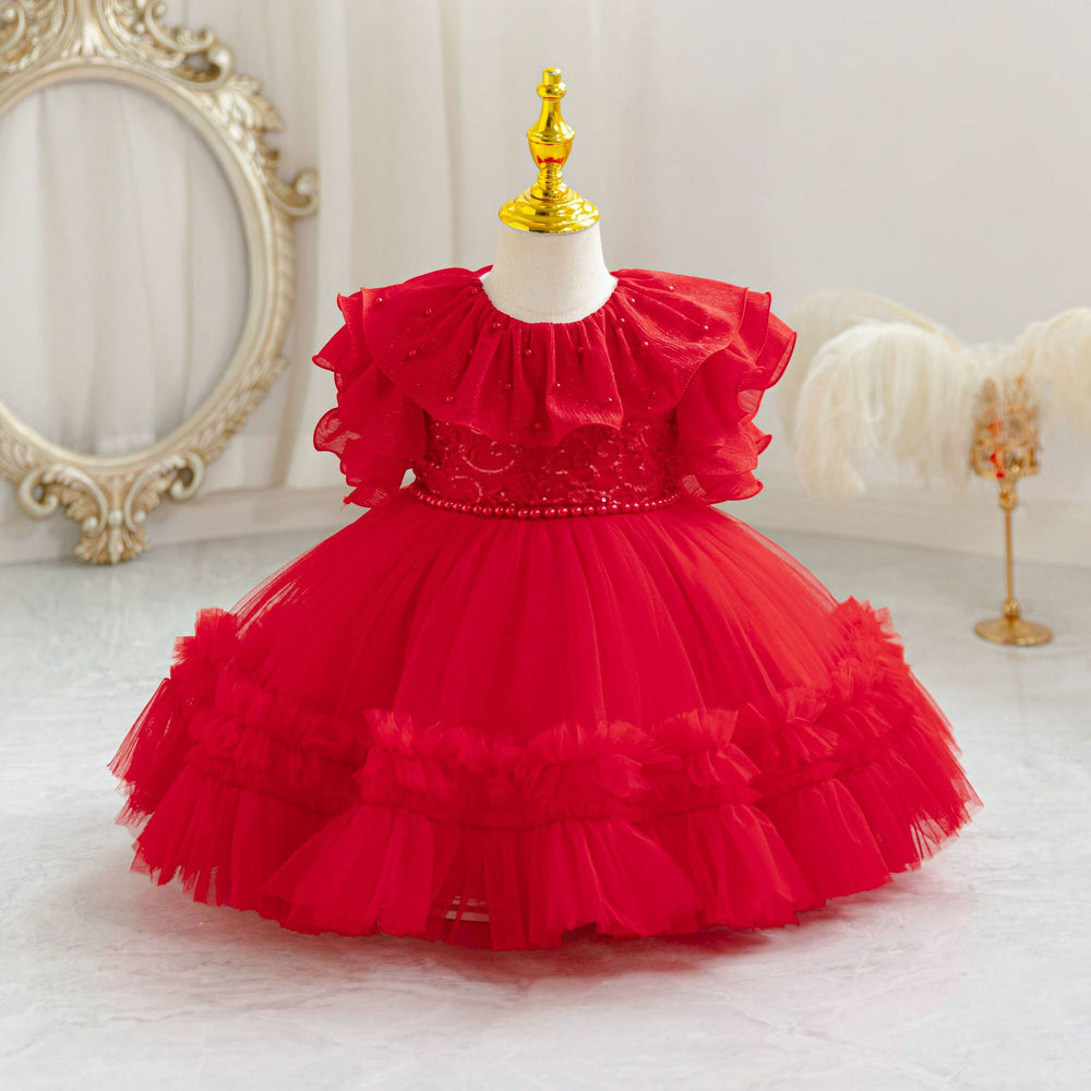 New arrival kids dress beads wedding dress princess cake dress baby girl birthday party dress kids dress